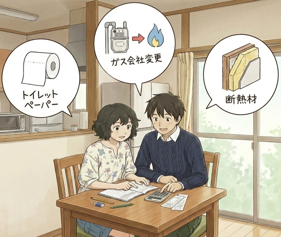 家計簿を二人で書いている。