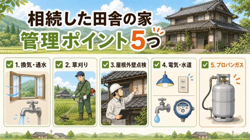 続けて2枚作ります。2は管理ポイントのチェックリスト図解、3はプロパンガス契約の判断図にして、記事内で役割がかぶらないように分けます。