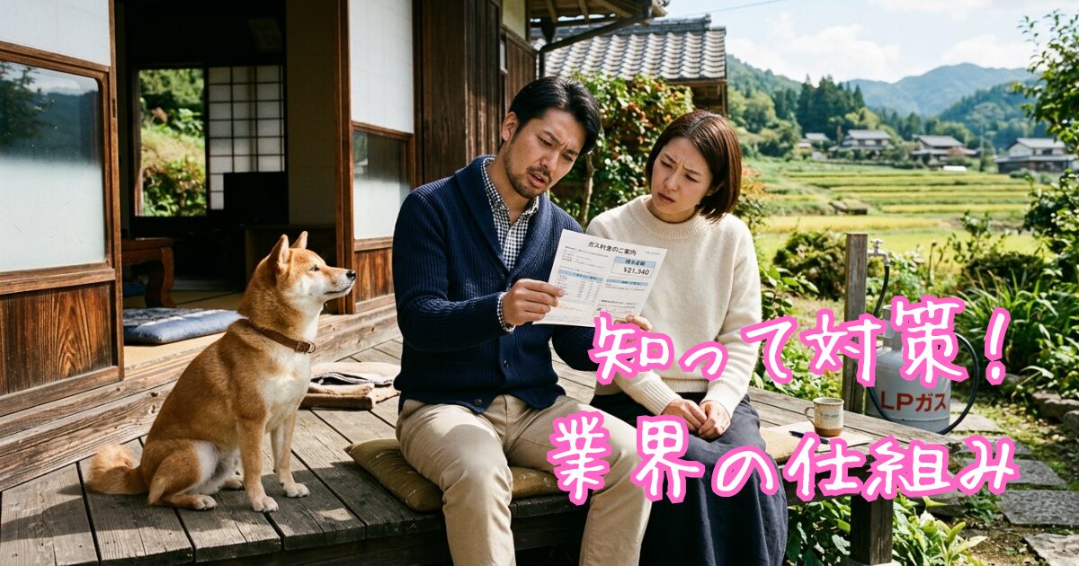 プロパンガスがなぜ高いのかを疑問に感じ、業界の仕組みを調べている夫婦の様子
