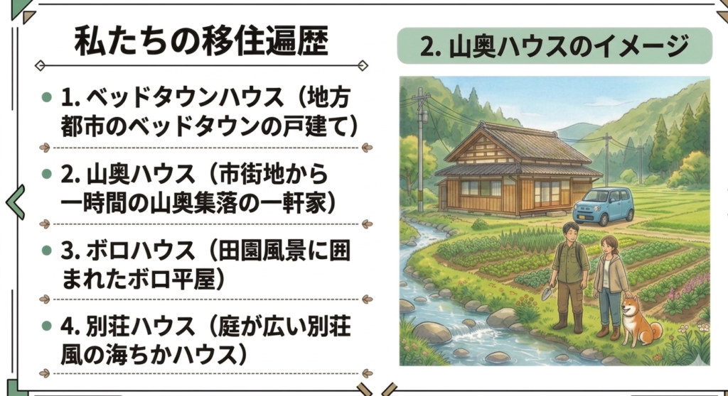 移住歴と山奥ハウスのイメージ