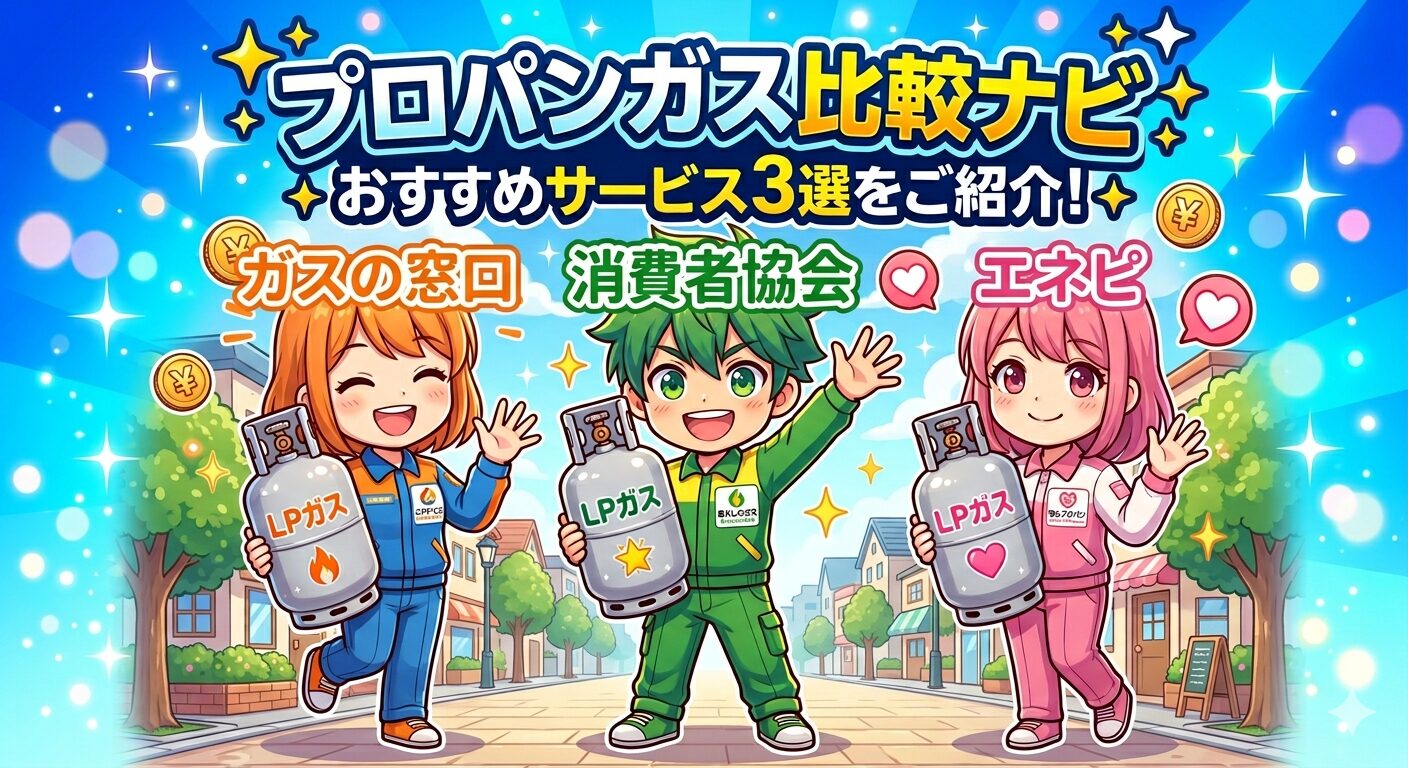 プロパンガス切り替えサービス3社を比較し、年間10万円節約できたおすすめを紹介しているイメージ