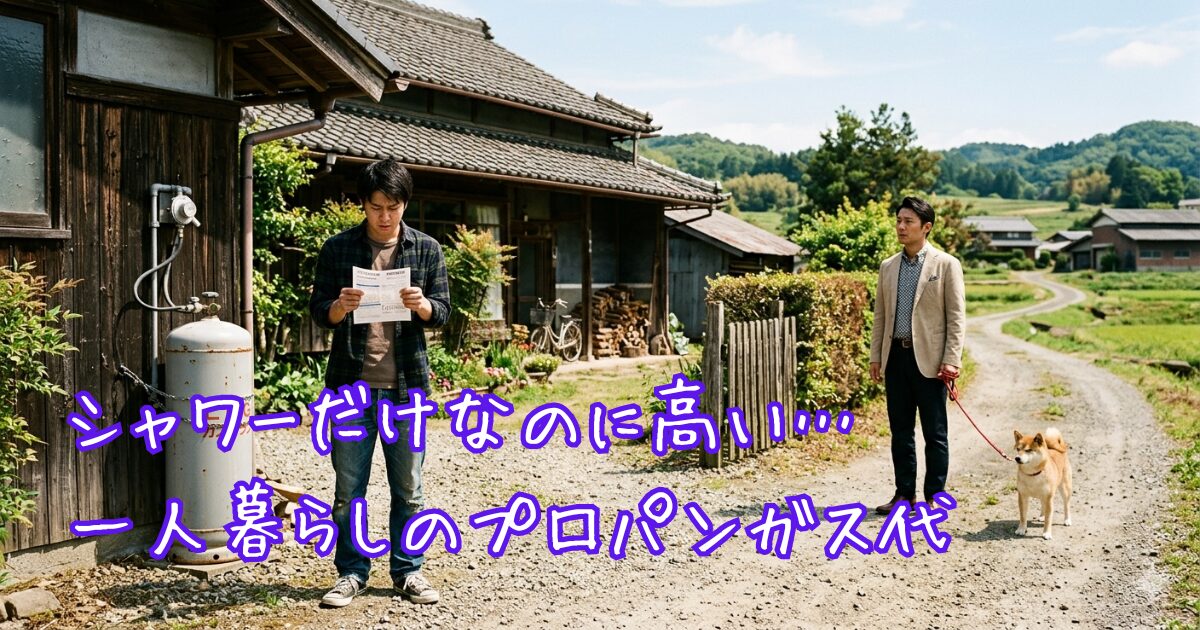 一人暮らしでシャワーだけなのにプロパンガス代が高く、請求書を見て不安に感じている男性の様子