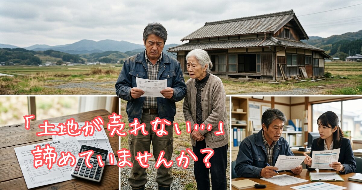 土地が売れなくて諦めかけている親子のイラスト