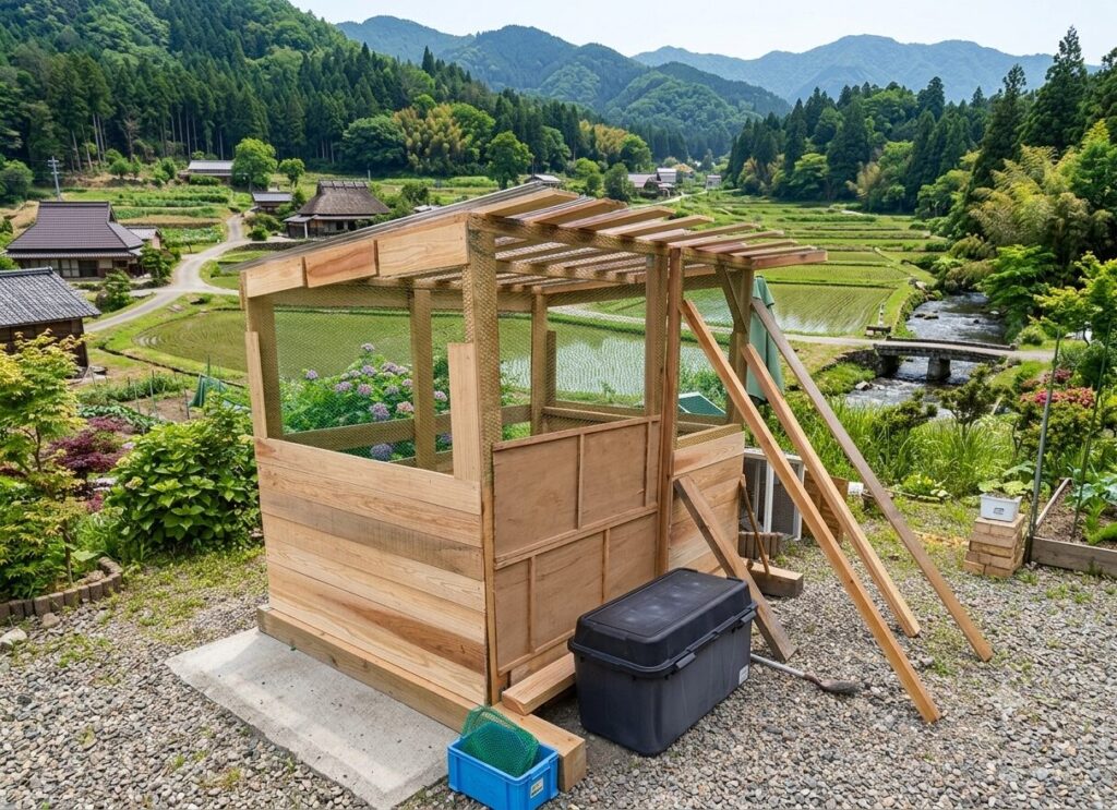 鶏小屋 内覧会 烏骨鶏を試しに入れてみた様子