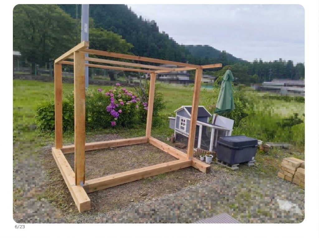 鶏小屋 手作り 大まかな枠組みができた状態