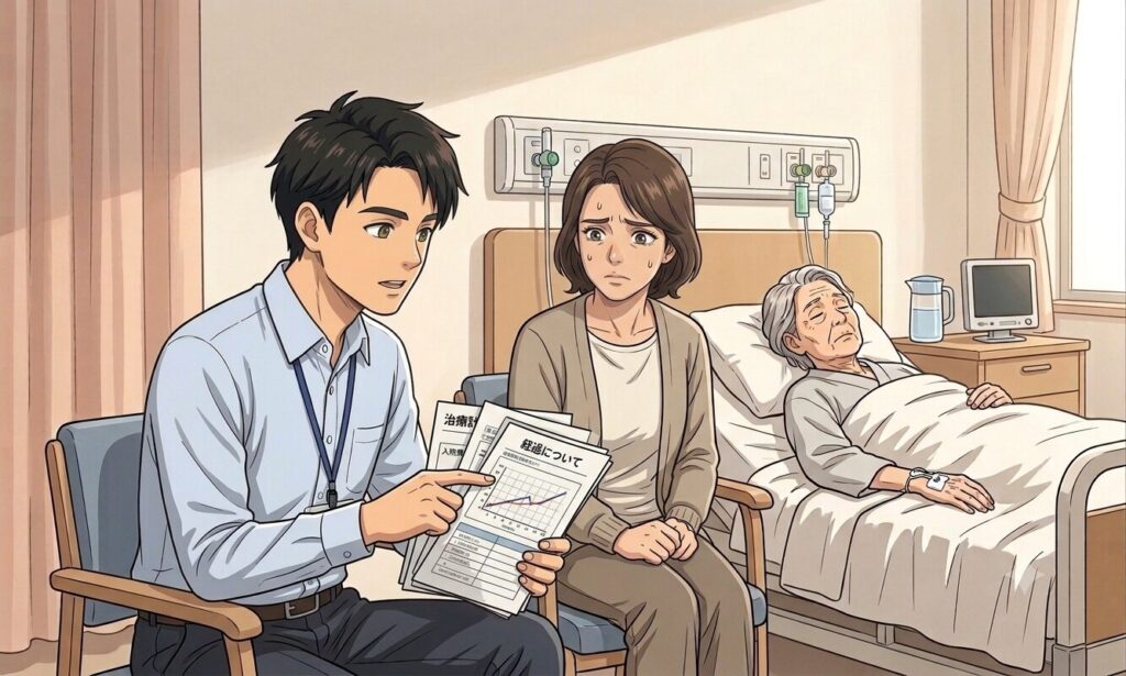 無料低額診療のデメリットを説明する相談員のイラスト